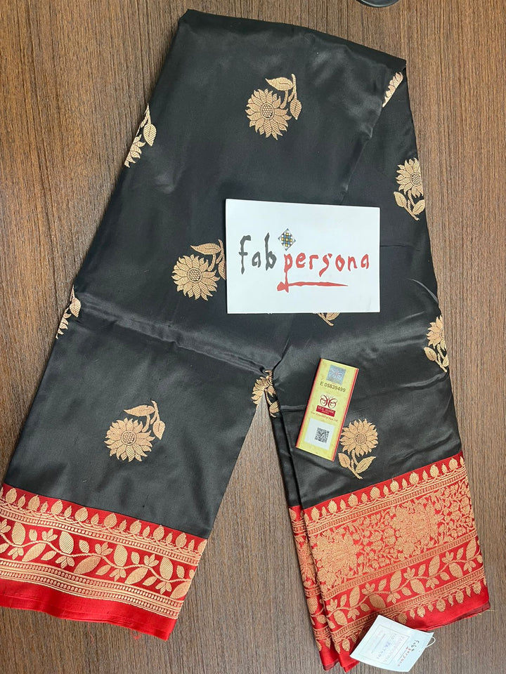Black Color Pure Katan Silk Saree With Antique Zari Work ( Silk Mark Certified)