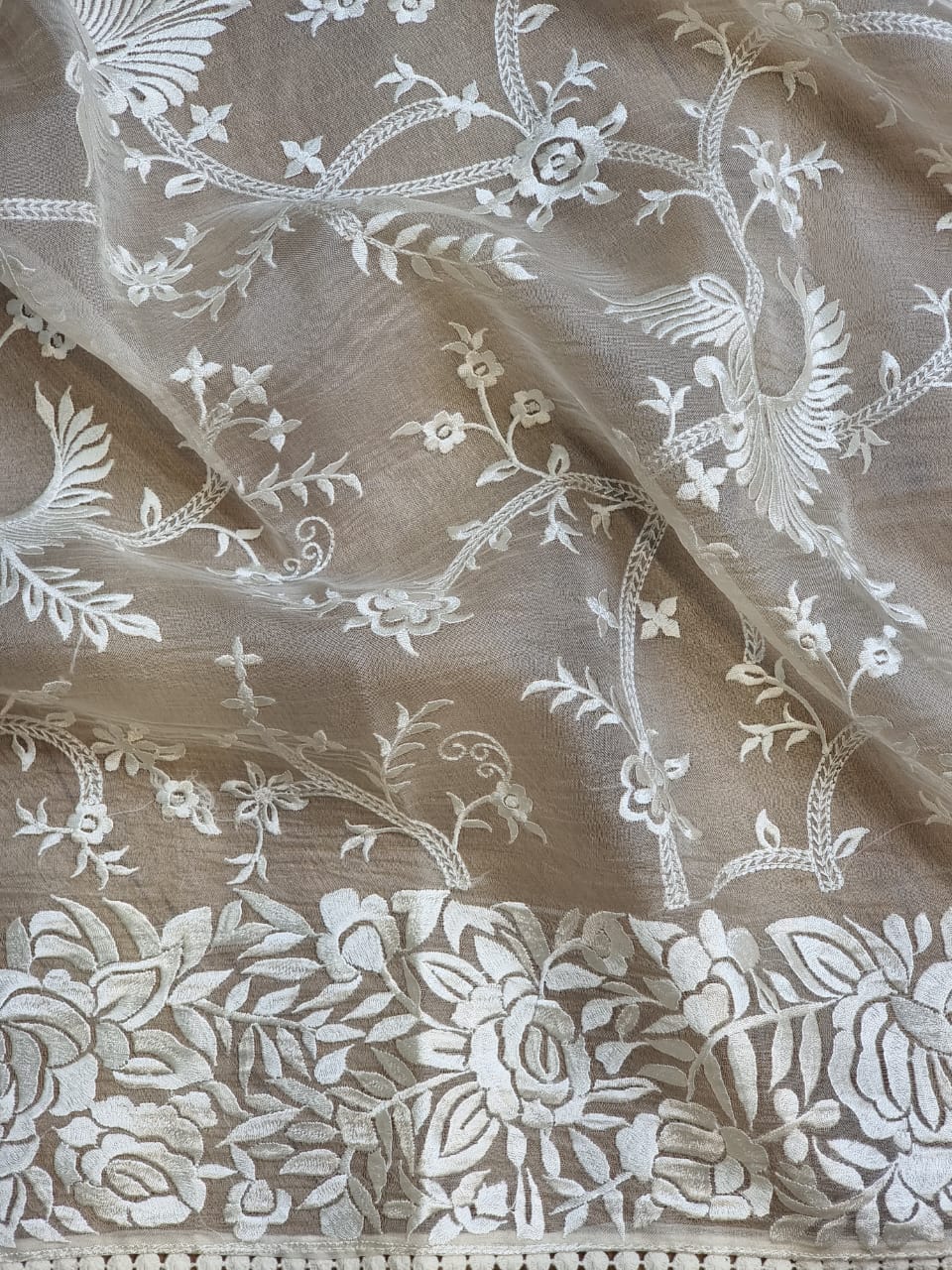 Pure Organza Silk Saree With Parsi Gaara Work.