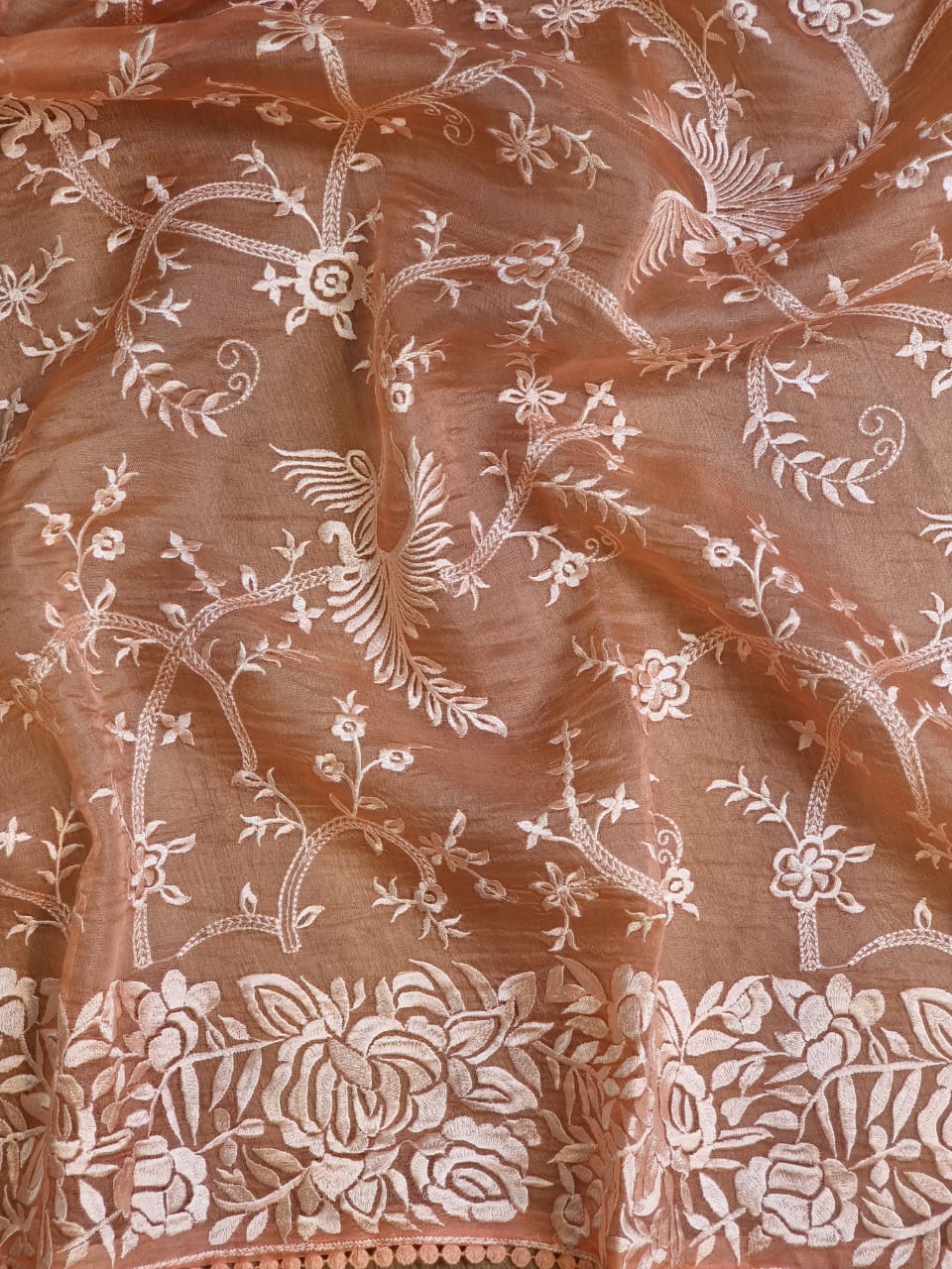 Pure Organza Silk Saree With Parsi Gaara Work.