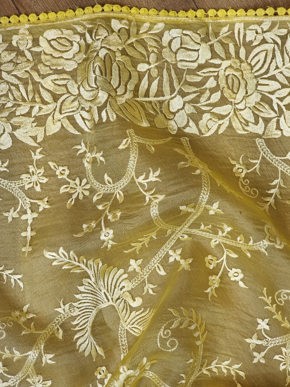 Pure Organza Silk Saree With Parsi Gaara Work.