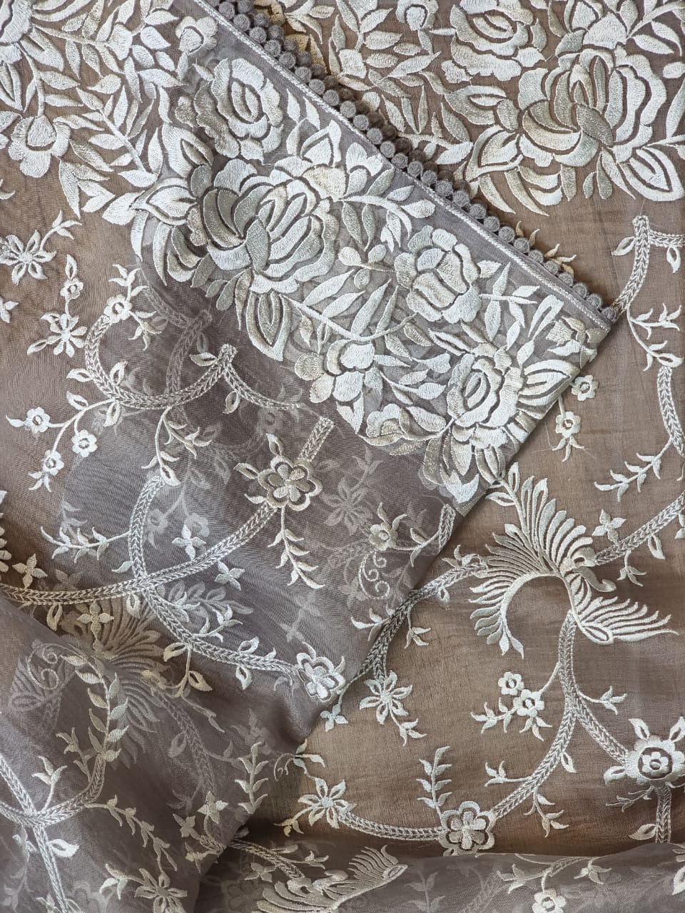 Pure Organza Silk Saree With Parsi Gaara Work.