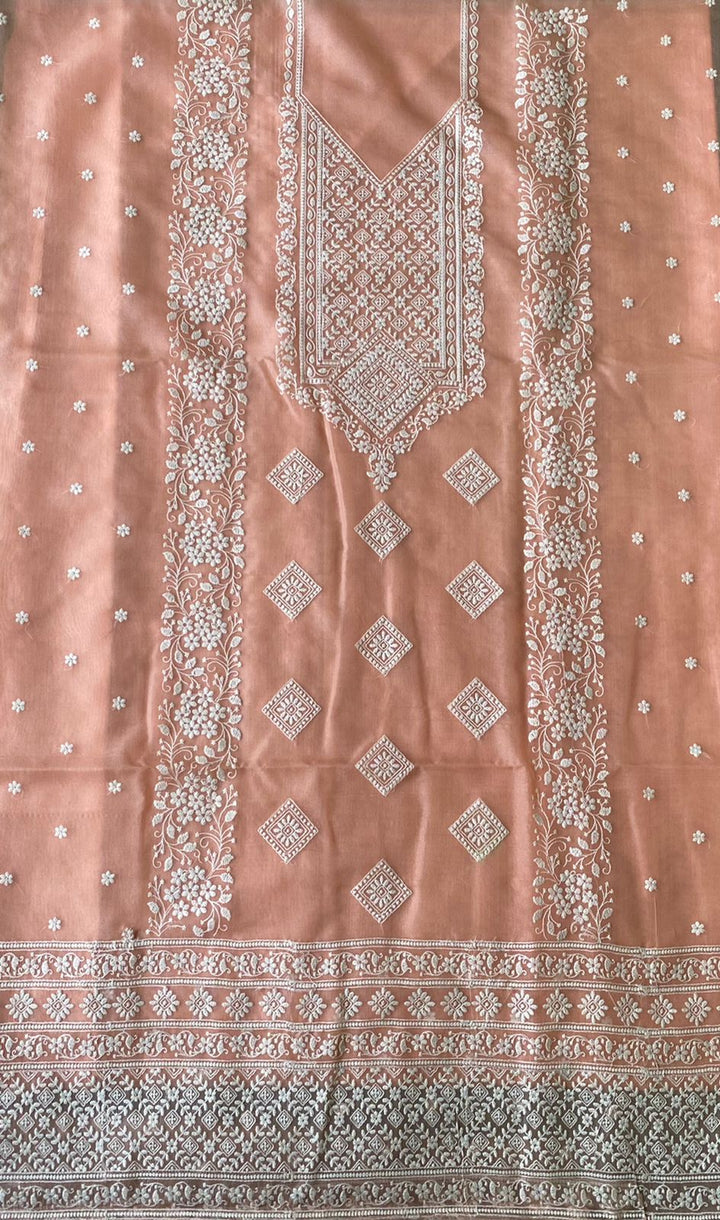 Pure Banarasi Organza Silk Embroidery Unstitched Suit With Organza Embroidery Dupatta.