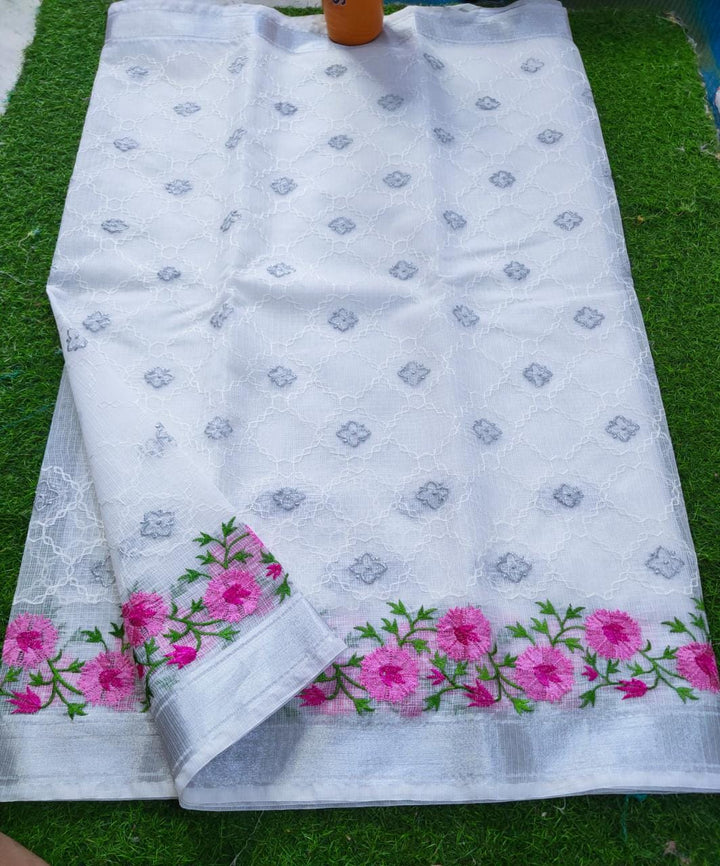 Pure Cotton Kota Doriya Jaal Embroidery Saree With Blouse