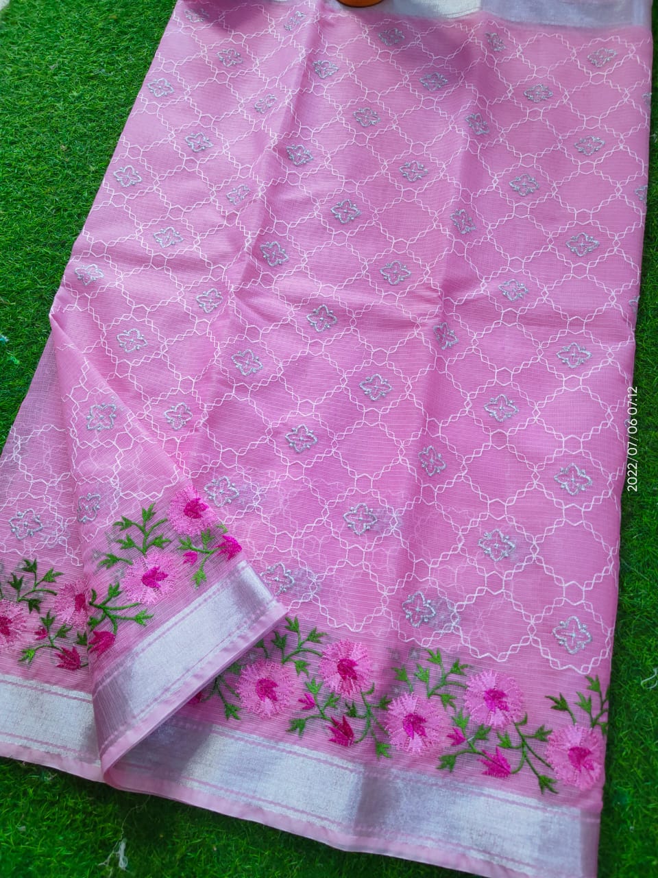 Pure Cotton Kota Doriya Jaal Embroidery Saree With Blouse