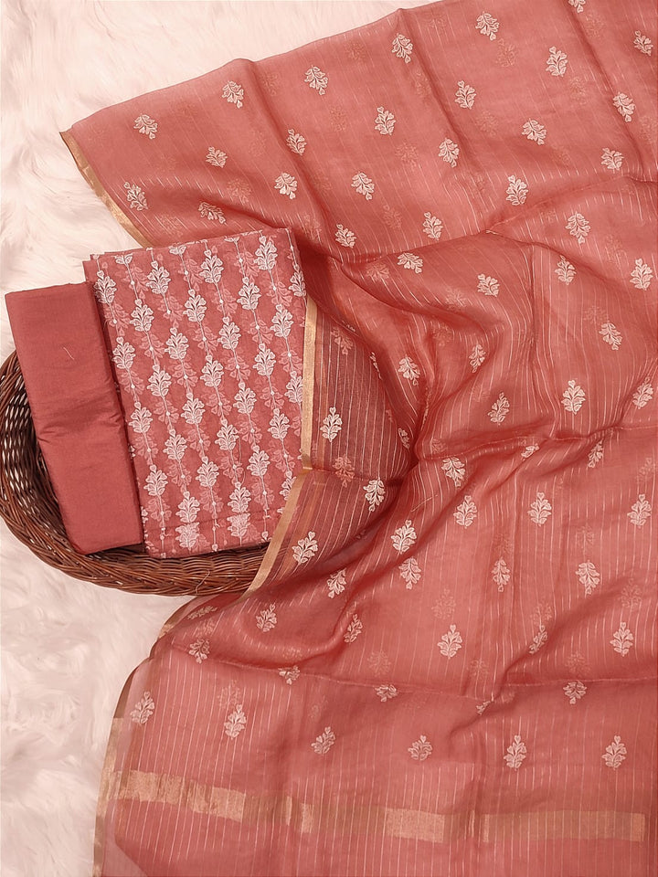 Banarasi Pure Organza Silk Embroidery Unstitched Suit With Organza Silk Dupatta.
