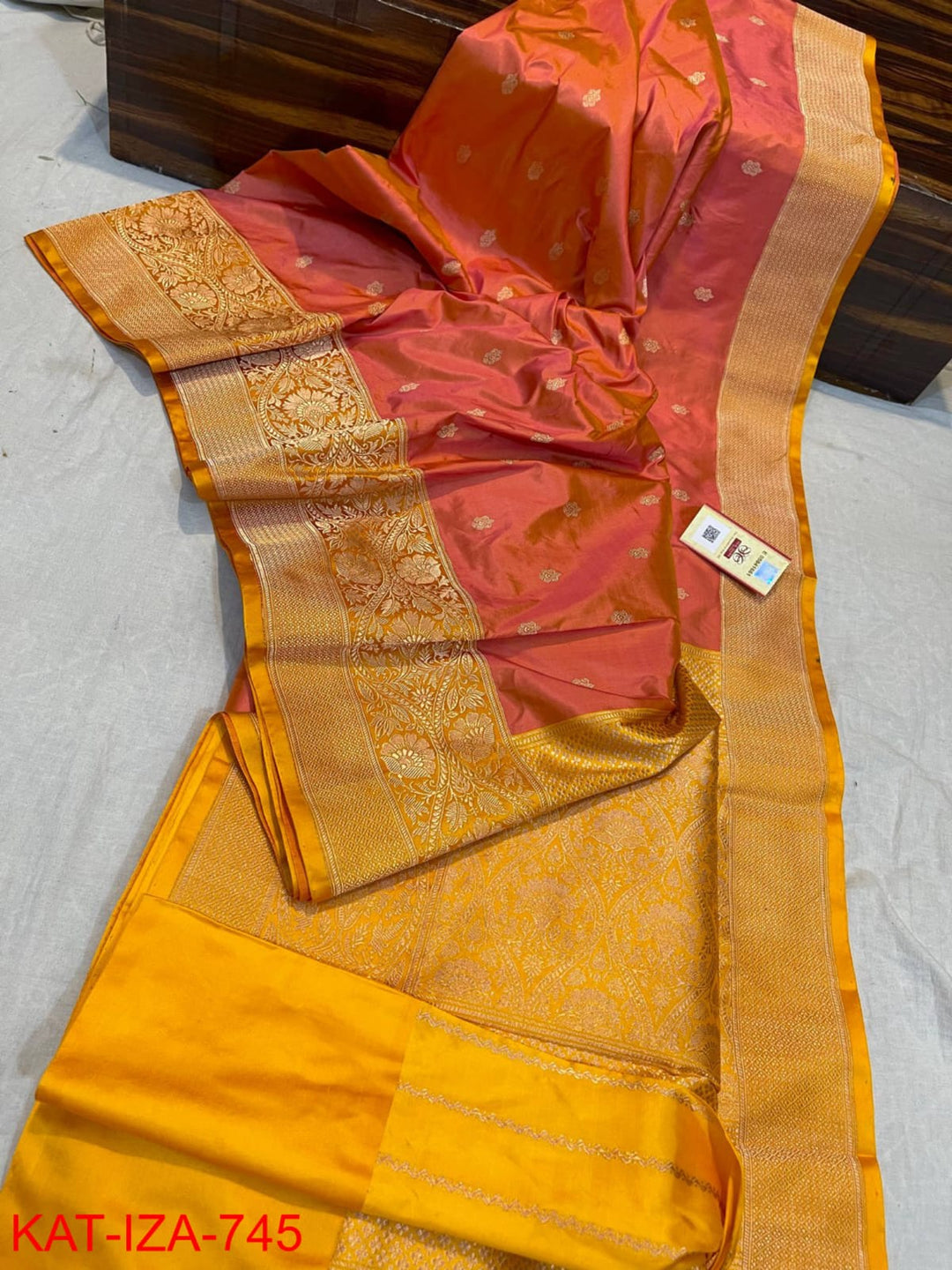 Designer Peach Color Pure Banarasi Katan Silk Saree With Antique  Zari.