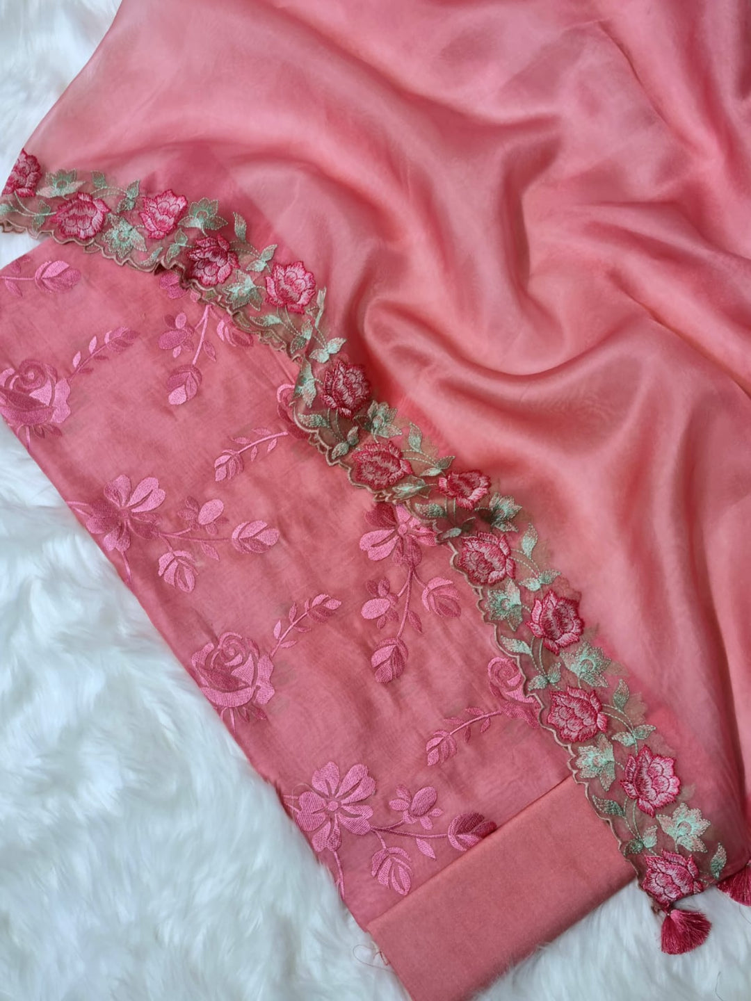 Pure Banarasi Chanderi Silk  Embroidered Unstitched Suit Paired With Pure Organza Silk Dupatta