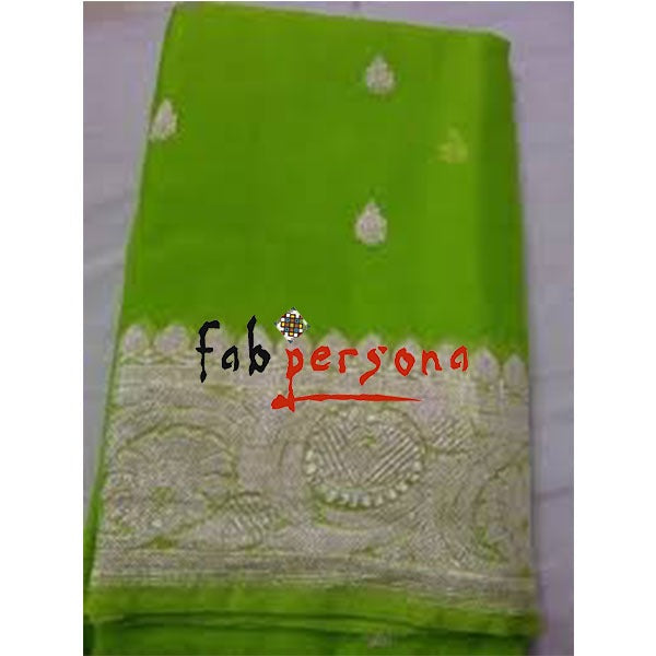 Pure Hand loom  Khaddi Chiffon Georgette Saree with Silver Zari Weaving.( length- 6.3 meter )