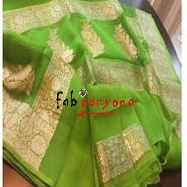 Pure Hand loom  Khaddi Chiffon Georgette Saree with Silver Zari Weaving.( length- 6.3 meter )