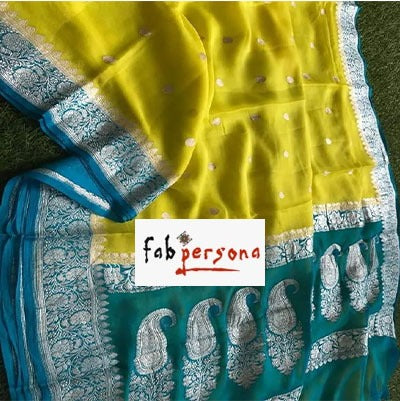 Pure Banarasi Handloom Khaddi Chiffon Silk Saree with Zari Work ( length- 6.3 meter )