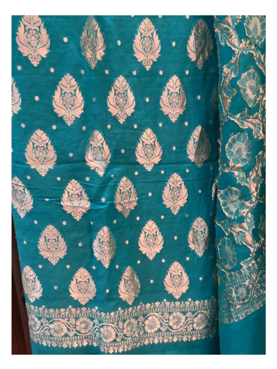 Pure Khaddi Georgette Unstitched Suit With Zari Work.