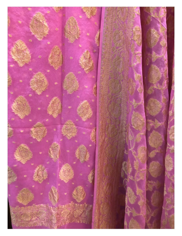 Pure Khaddi Georgette Unstitched Suit With Zari Work.