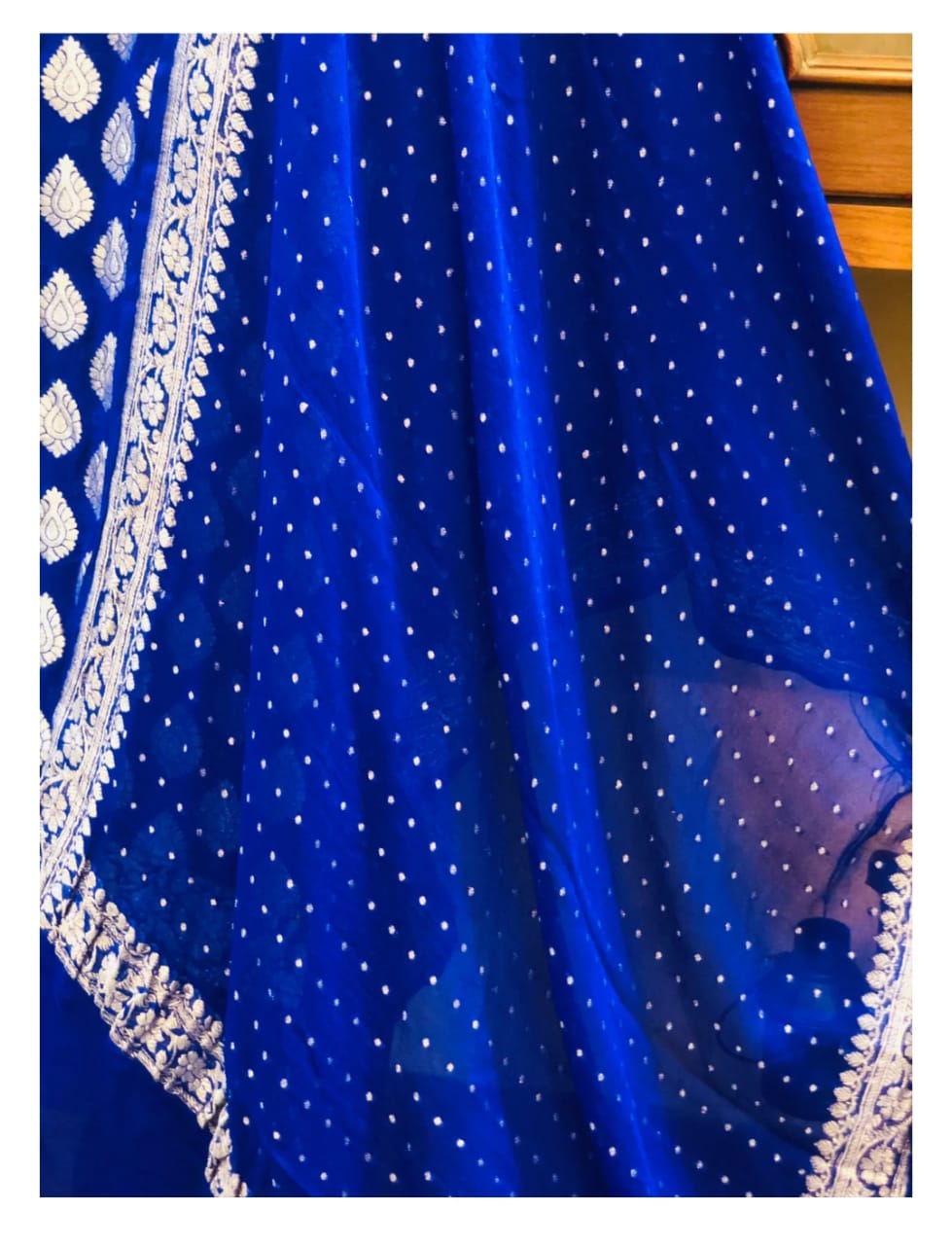 Pure Khaddi Georgette Unstitched Suit With Zari Work.