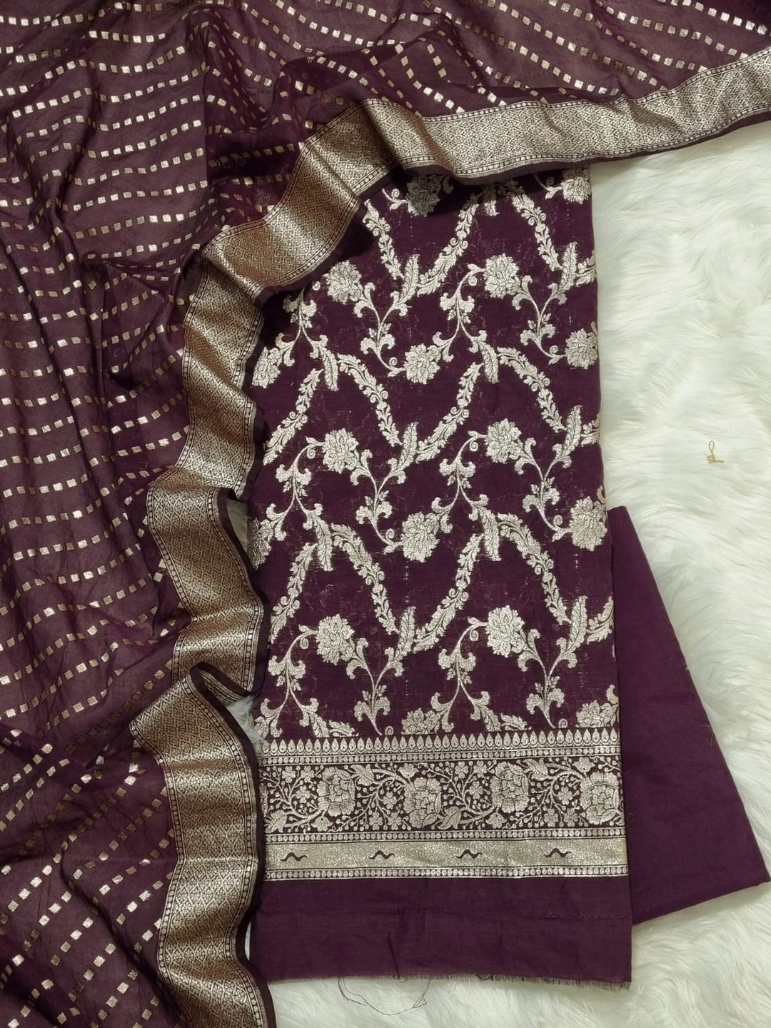 Pure Banarasi Chanderi Silk Daman Work Unstitched Suit With Chanderi Silk Dupatta.
