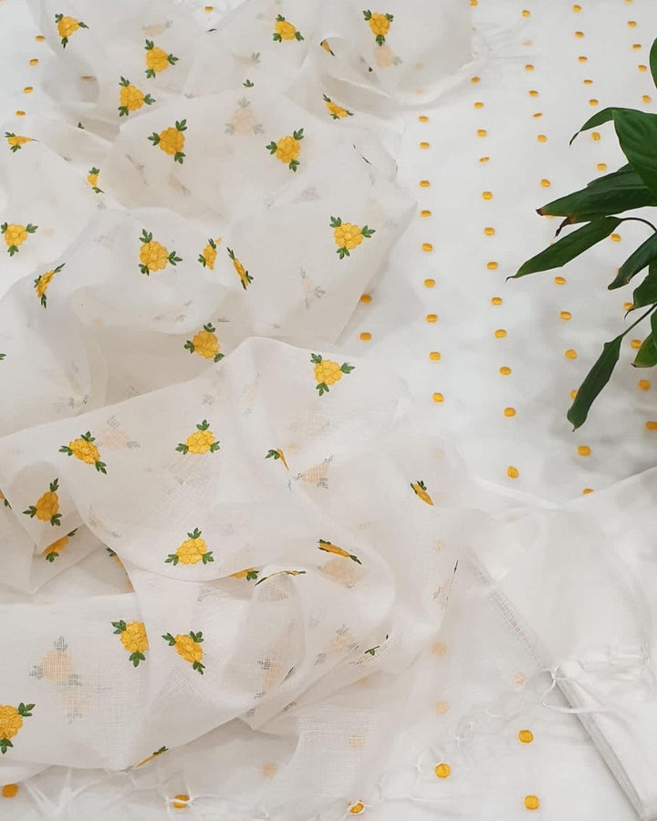 Pure Kota Doriya Embroidery Unstitched Suit With Embroidery Dupatta