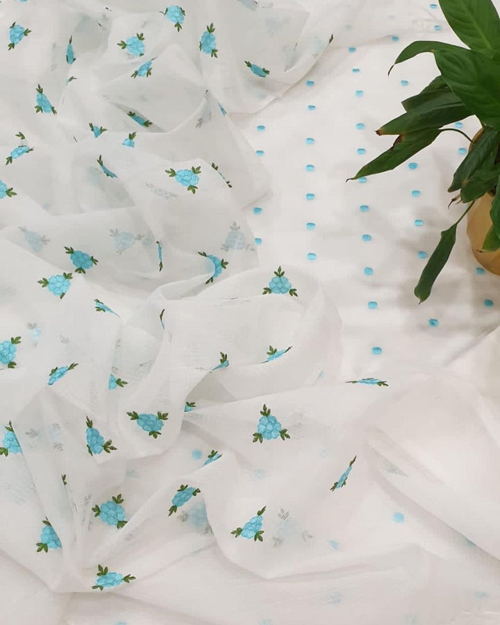 Pure Kota Doriya Embroidery Unstitched Suit With Embroidery Dupatta