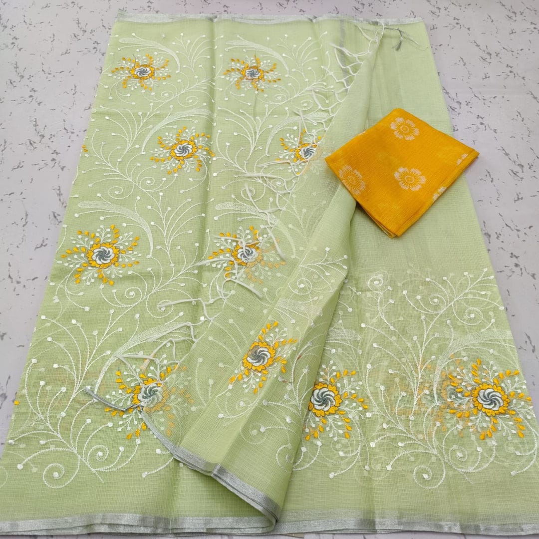 Pure Cotton Kota Doriya Embroidery work Saree With Blouse