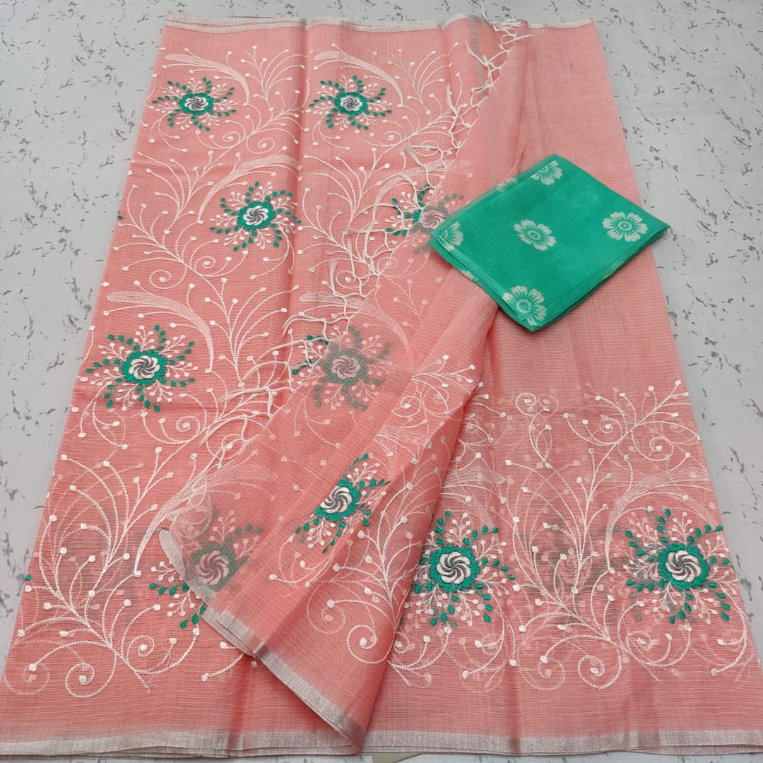 Pure Cotton Kota Doriya Embroidery work Saree With Blouse