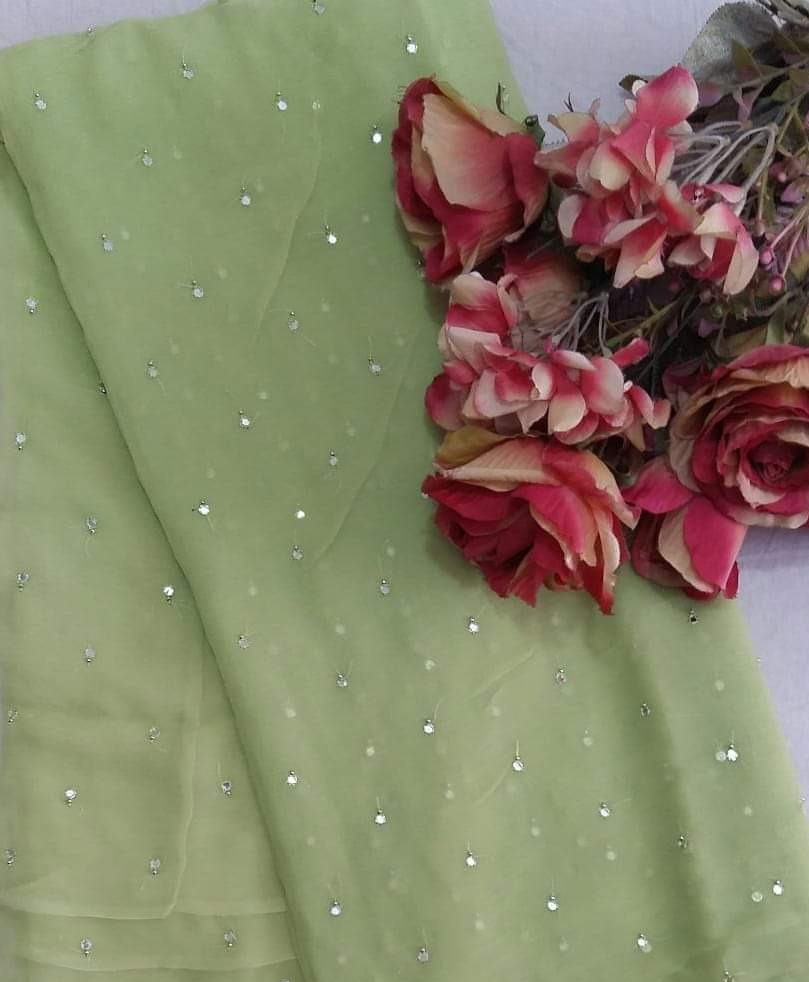 Pure Chiffon Moti Patra Work All over Saree With Running Blouse.