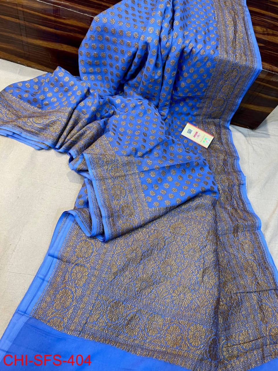 Pure Banarasi Handloom Khaddi Georgette Silk Saree with Zari Work ( length- 6.3 meter )