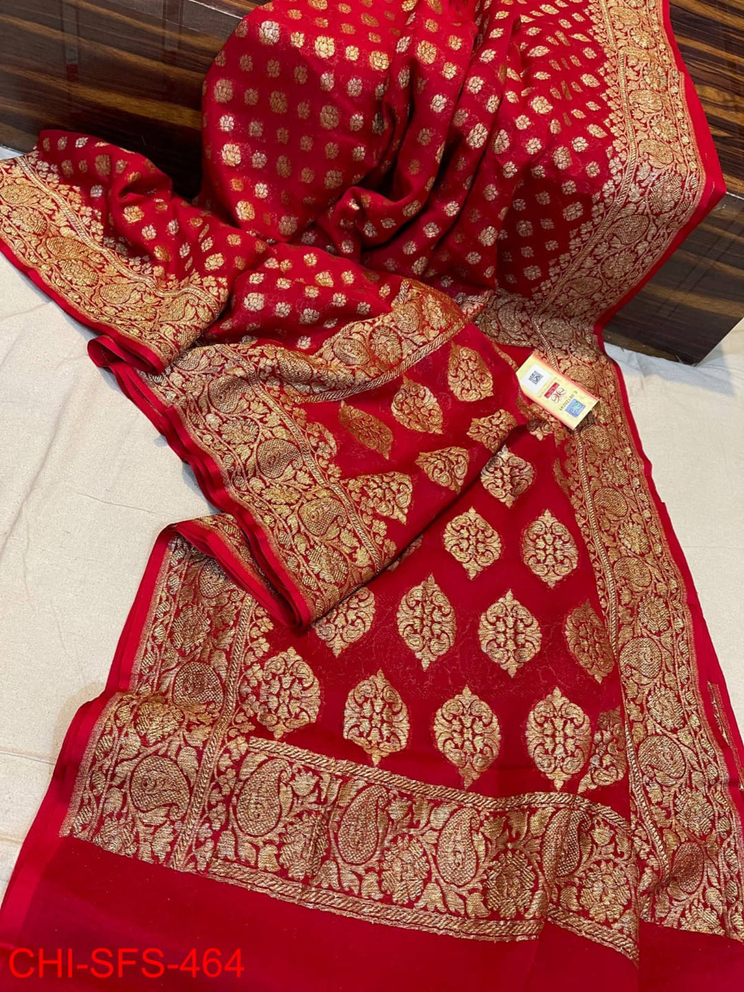 Pure Banarasi Handloom Khaddi Georgette Silk Saree with Zari Work ( length- 6.3 meter )