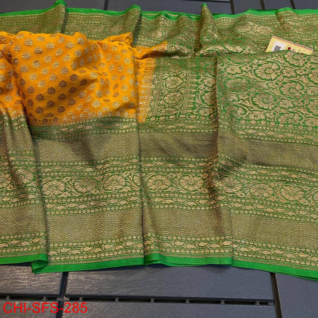 Pure Banarasi Handloom Khaddi Georgette Silk Saree with Zari Work ( length- 6.3 meter )