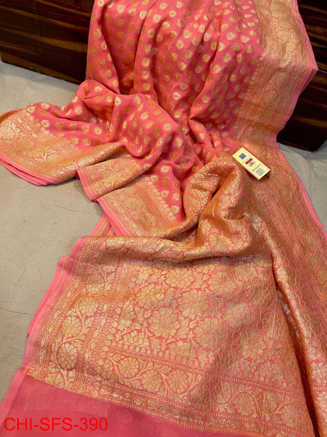 Pure Banarasi Handloom Khaddi Georgette Silk Saree with Zari Work ( length- 6.3 meter )