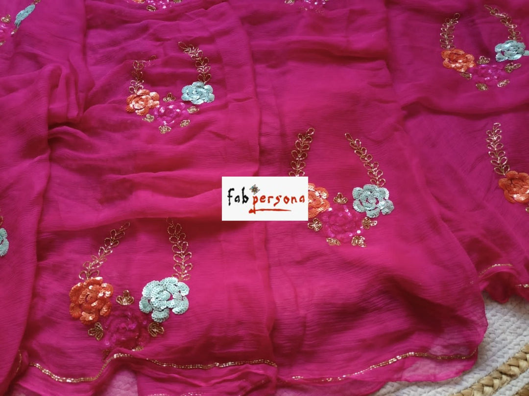 Pure Dimond Chiffon Sequence Hand Work Saree With Running Blouse (13 Butti All Saree).