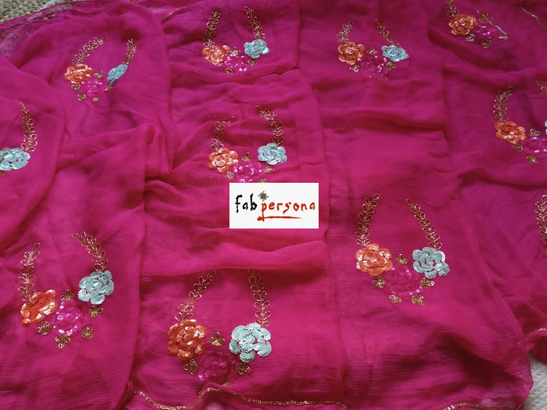 Pure Dimond Chiffon Sequence Hand Work Saree With Running Blouse (13 Butti All Saree).