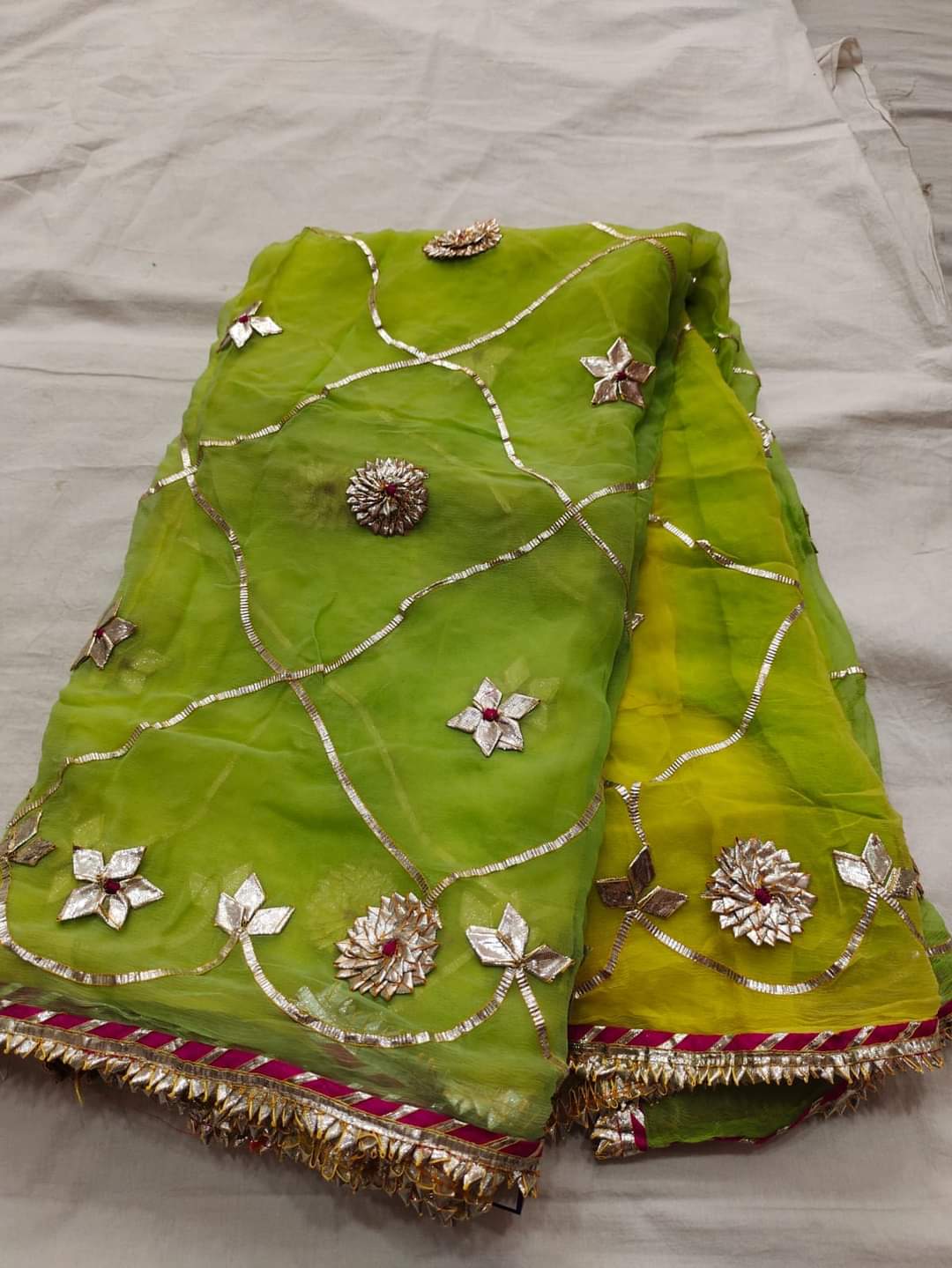 Pure Dimond Chiffon Saree With Gota Patti Jaal Work  With Running Blouse