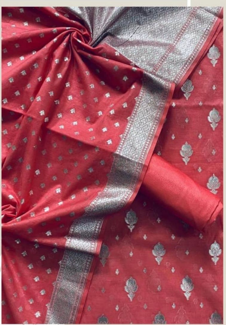 Pure Cotton Lorex Resham  Banarasi  Silk Unstitched Suit