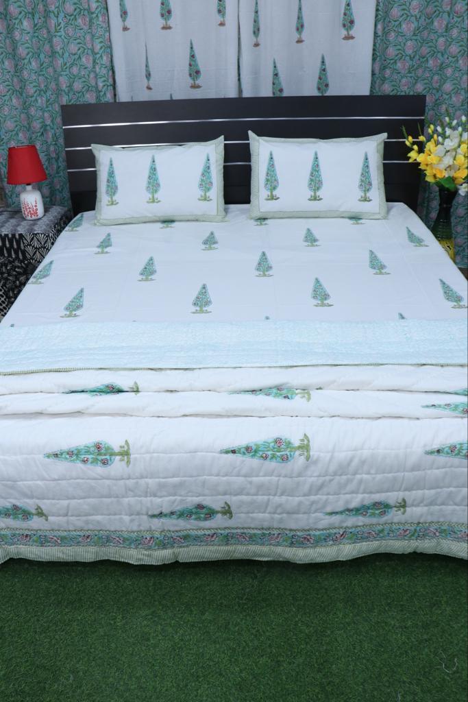 Pure Cotton Hand-Block Print Jaipuri Double Bedsheet With Pillow Cover