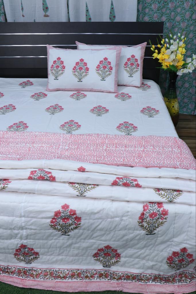 Pure Cotton Hand-Block Print Jaipuri Double Bedsheet With Pillow Cover