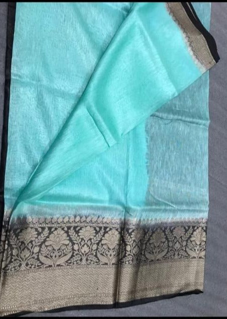 Pure Linen Border Saree with contrast Blouse ( length- 6.3 meter )