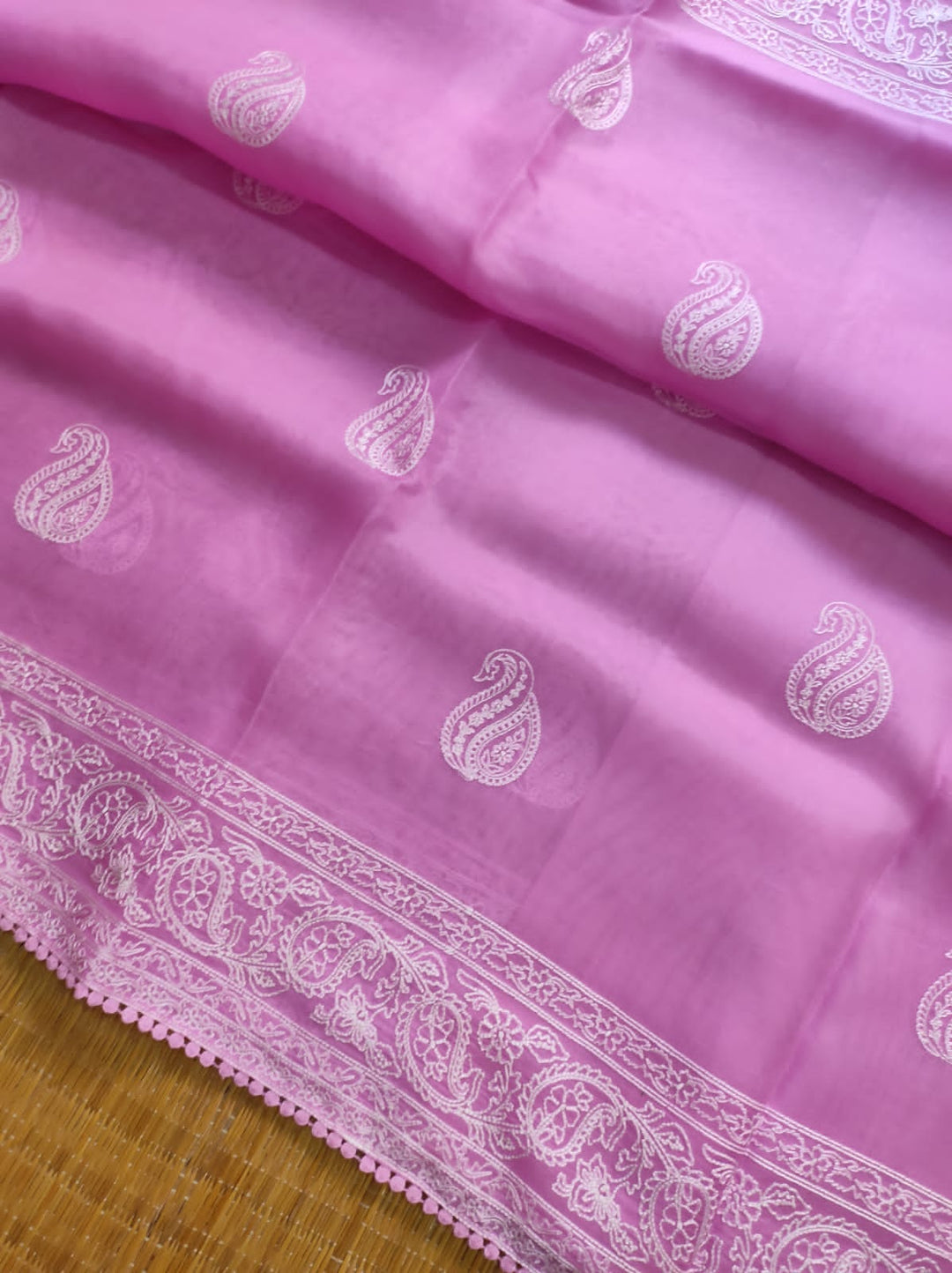 Pure Organza Silk Saree Kari Buit / Crochet Lace Work With Blouse.