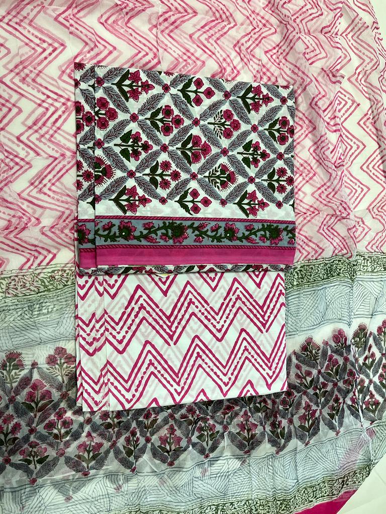 Cotton  Unstitiched suit with chiffon dupatta(Lenght 2.5 Mtr. All)
