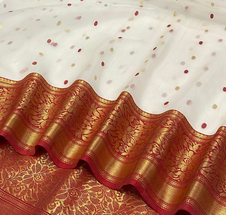 Pure Chanderi Silk Hand Woven Zari Work Saree With Blouse.