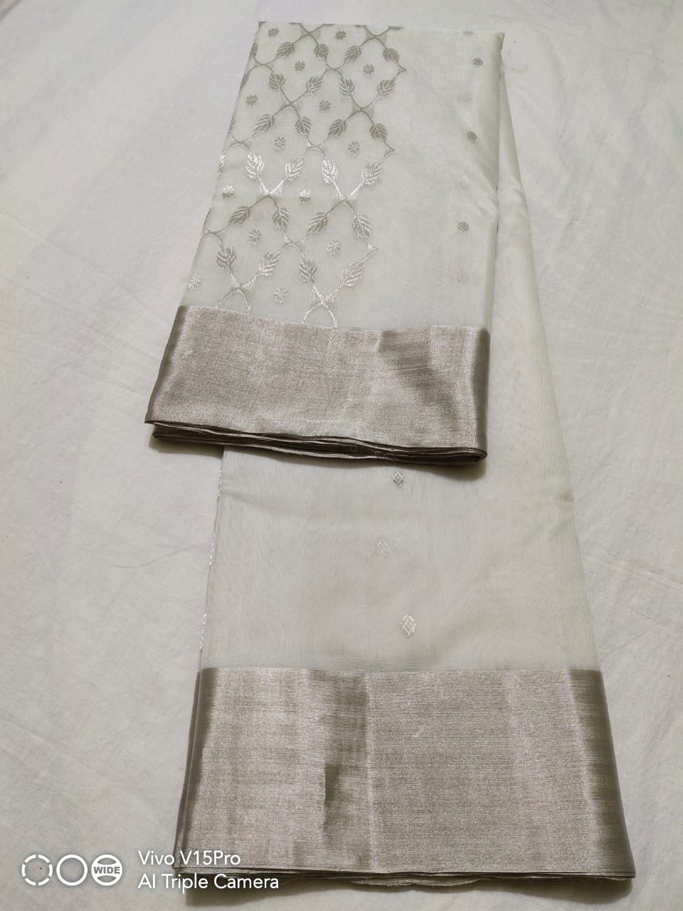 Pure Chanderi Silk Hand Woven Zari Work Saree With Blouse.