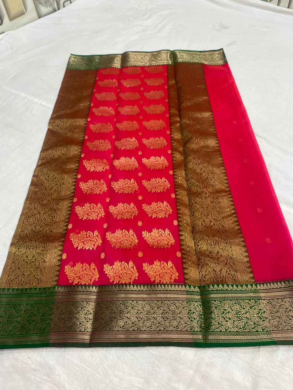 Pure Chanderi Silk Hand Woven  Saree With Blouse.