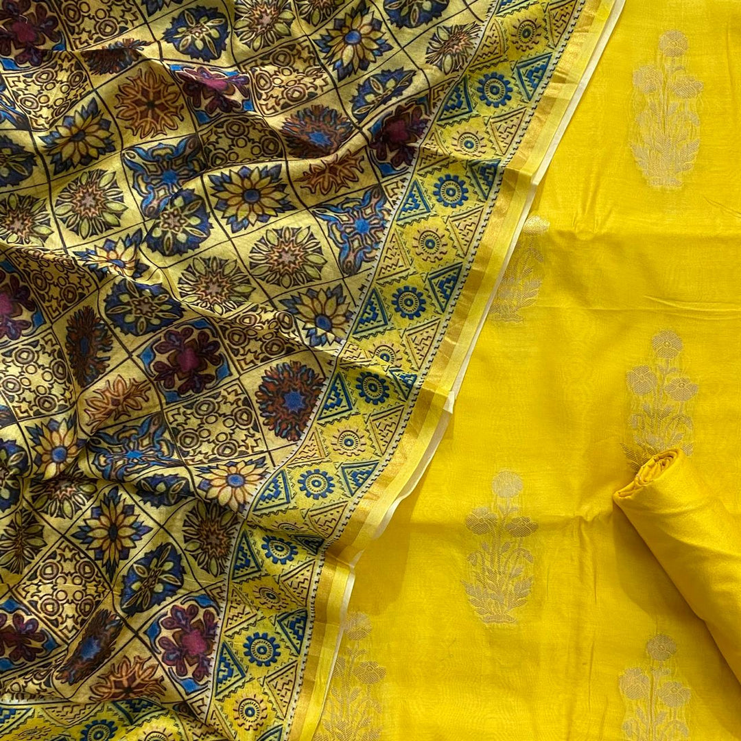 Pure Banarasi Resham Silk Chanderi Buta Weaved Unstitched Suit With Digital Print Dupatta
