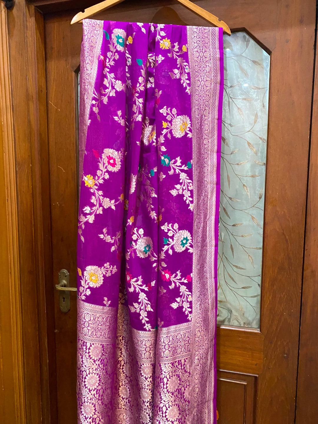 Pure Banarasi Handloom Khaddi Georgette Silk Dupatta With Water Zari Work ( Length-2.5 Meter )