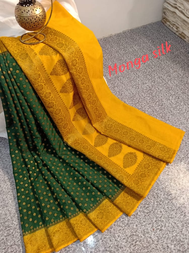 Banarasi Semi Monga Silk Saree With Blouse.