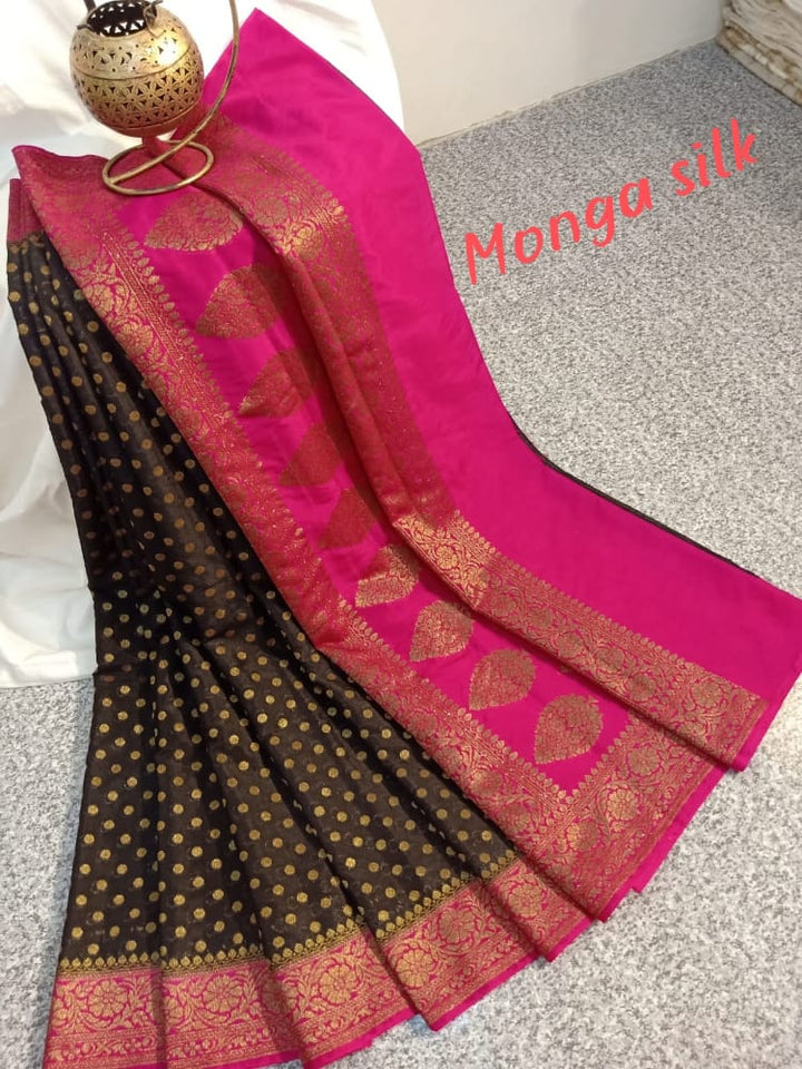 Banarasi Semi Monga Silk Saree With Blouse.