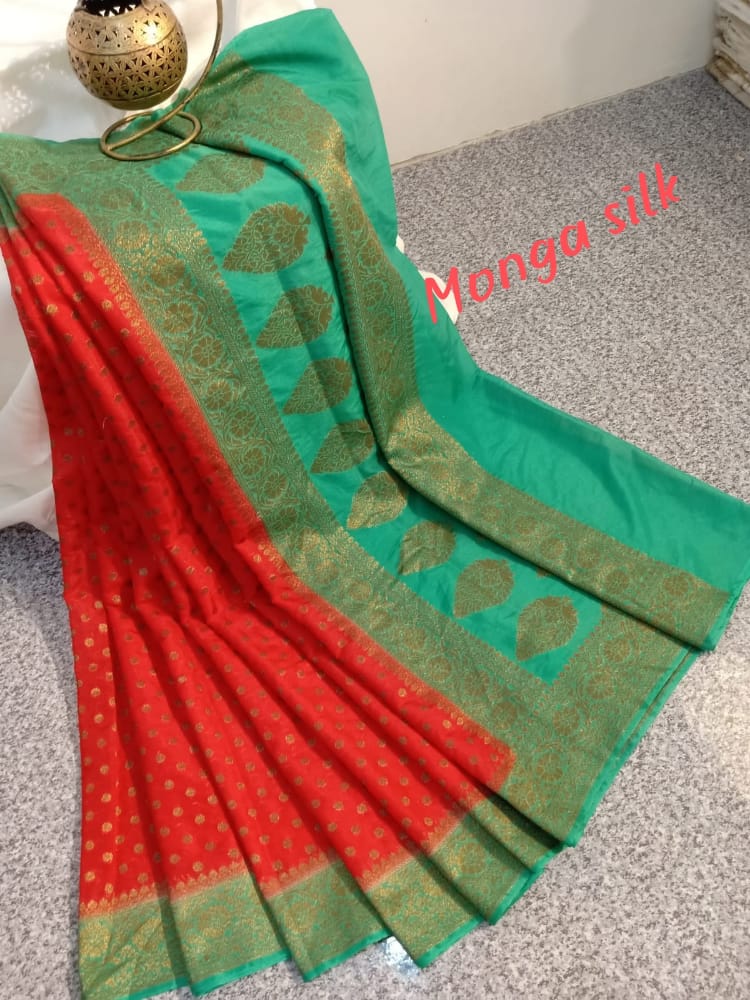 Banarasi Semi Monga Silk Saree With Blouse.