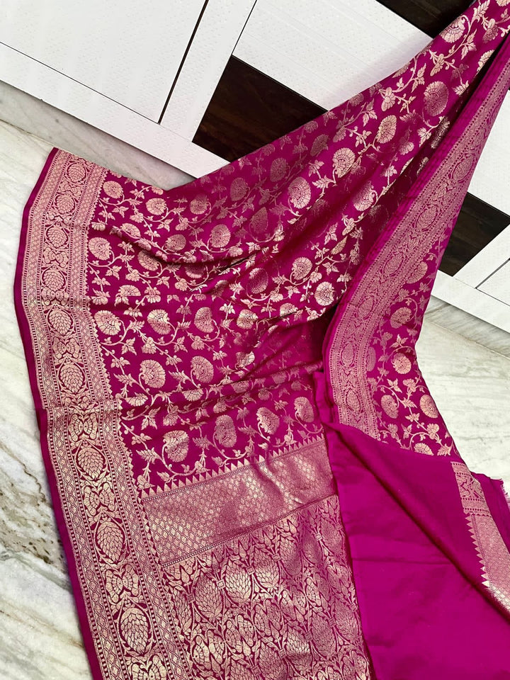 Banarasi Semi Georgette Silk Jaal Work Saree With Blouse.