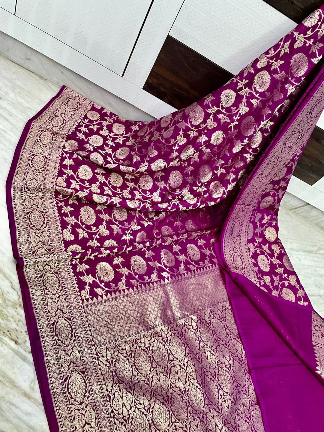 Banarasi Semi Georgette Silk Jaal Work Saree With Blouse.