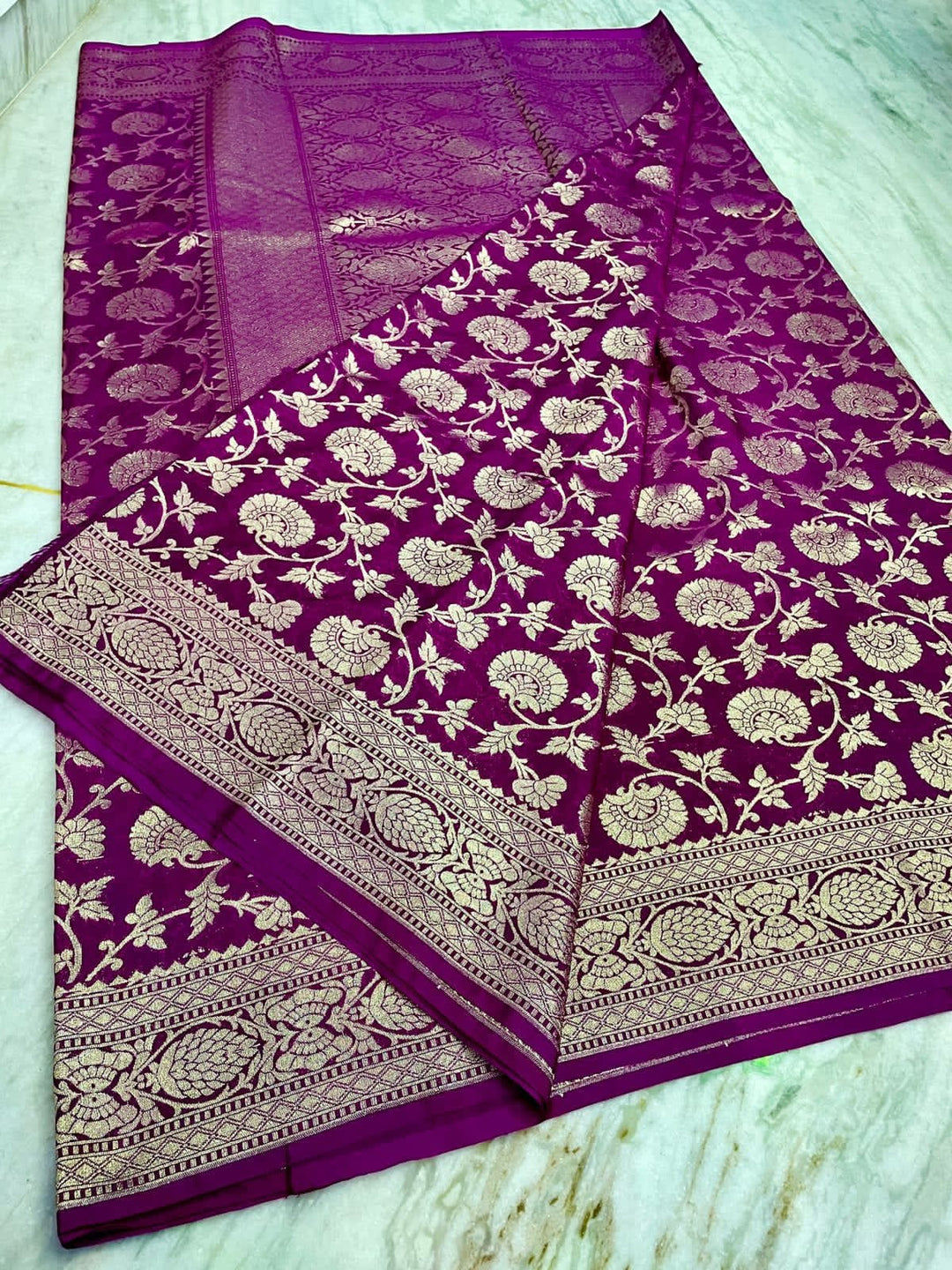 Banarasi Semi Georgette Silk Jaal Work Saree With Blouse.