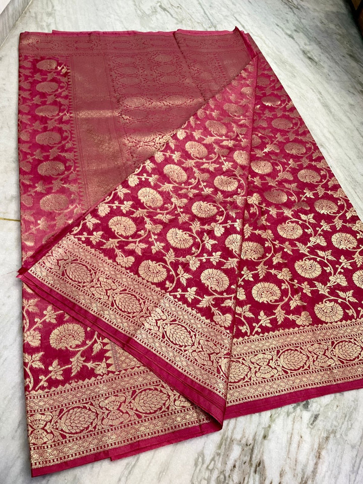 Banarasi Semi Georgette Silk Jaal Work Saree With Blouse.