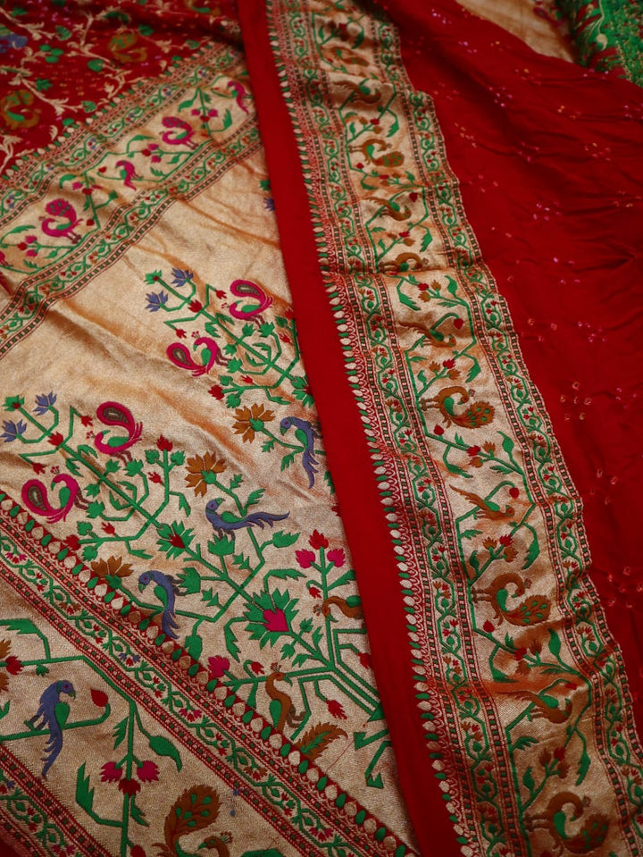 Pure Khaddi Georgette Pathni Tilfi Minakari Shikargah with Bandhani.