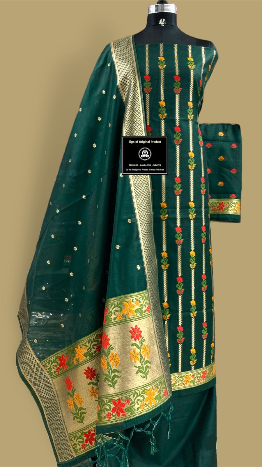 Banarasi Cotton Jmadani weaved Suit With Zari Weaving.